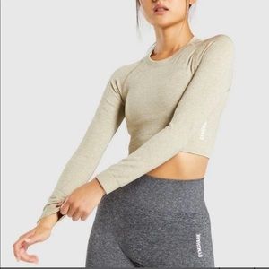 GYMSHARK ADAPT MARL SEAMLESS LS CROP TOP MOSS GREY size small NWT